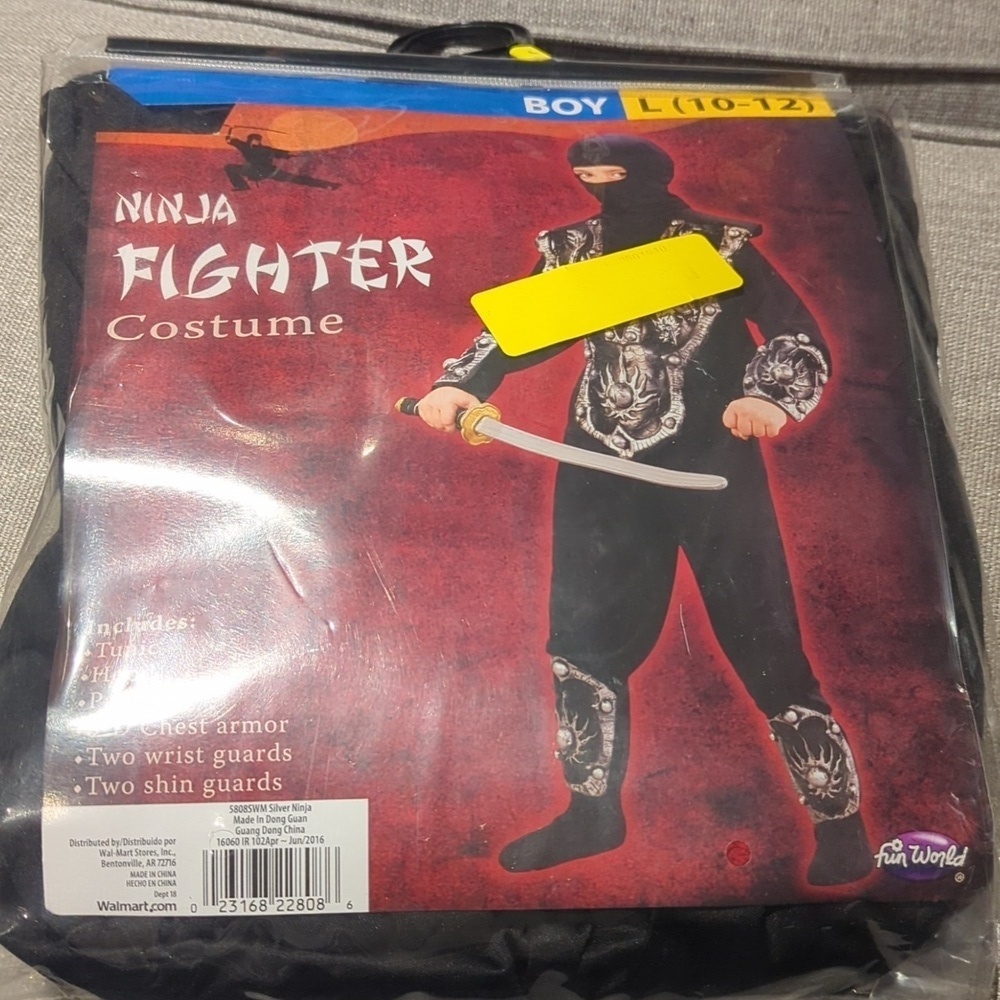 Ninja Fighter Costume for Kids - Black NWT Size L 10-12